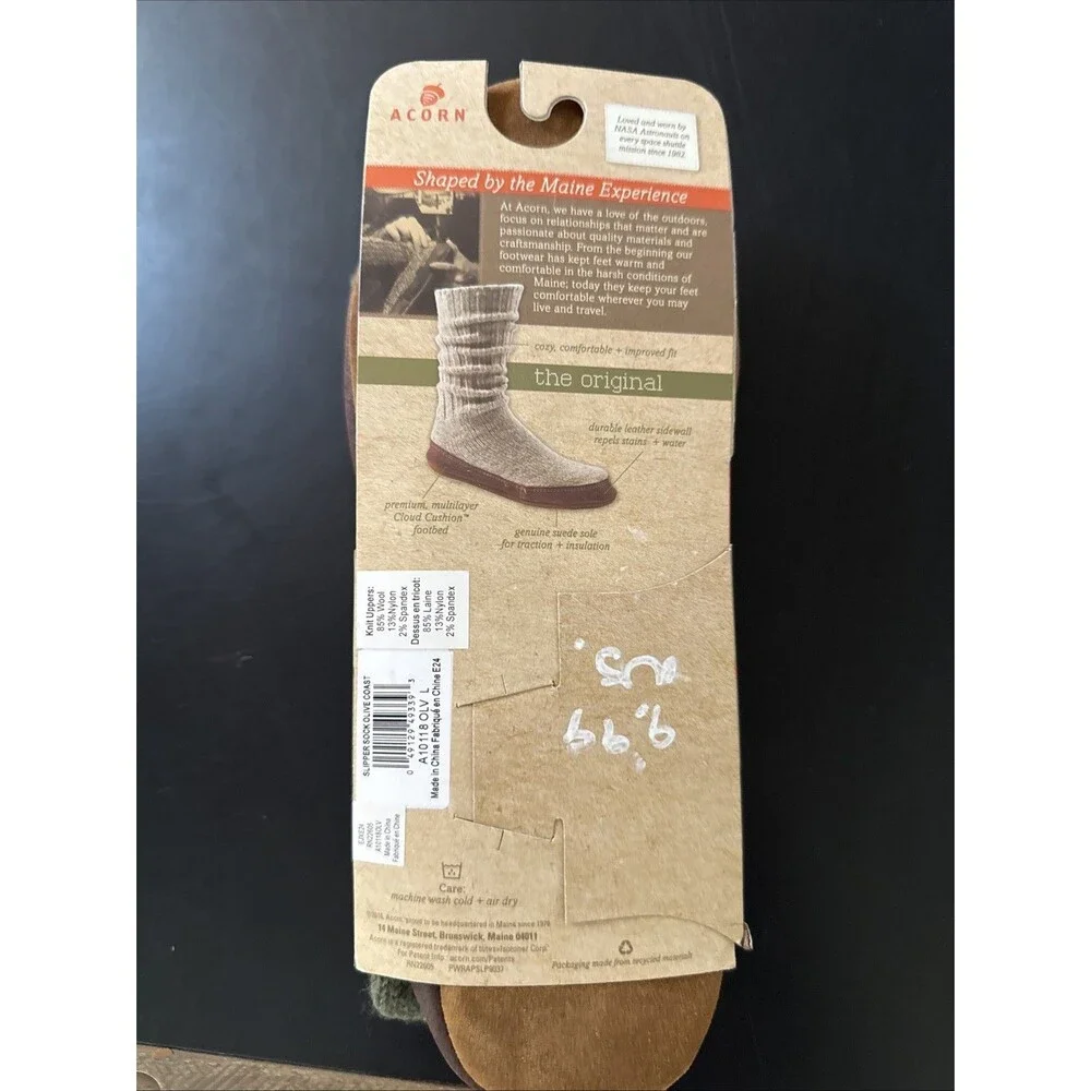 New ACORN Original Slipper Socks Size LGreen 85% Wool Leather Mid Calf